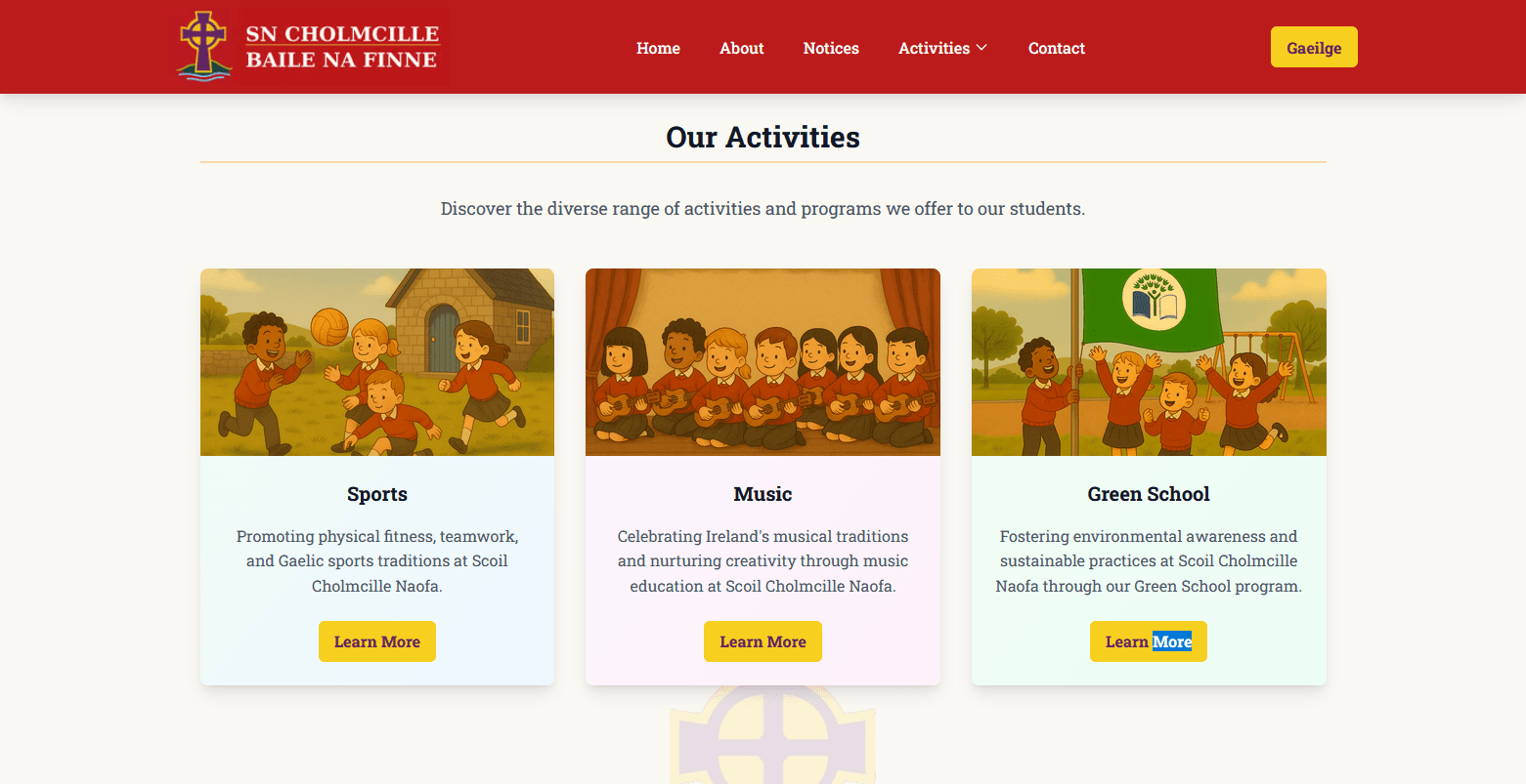 Scoil Cholmcille desktop view